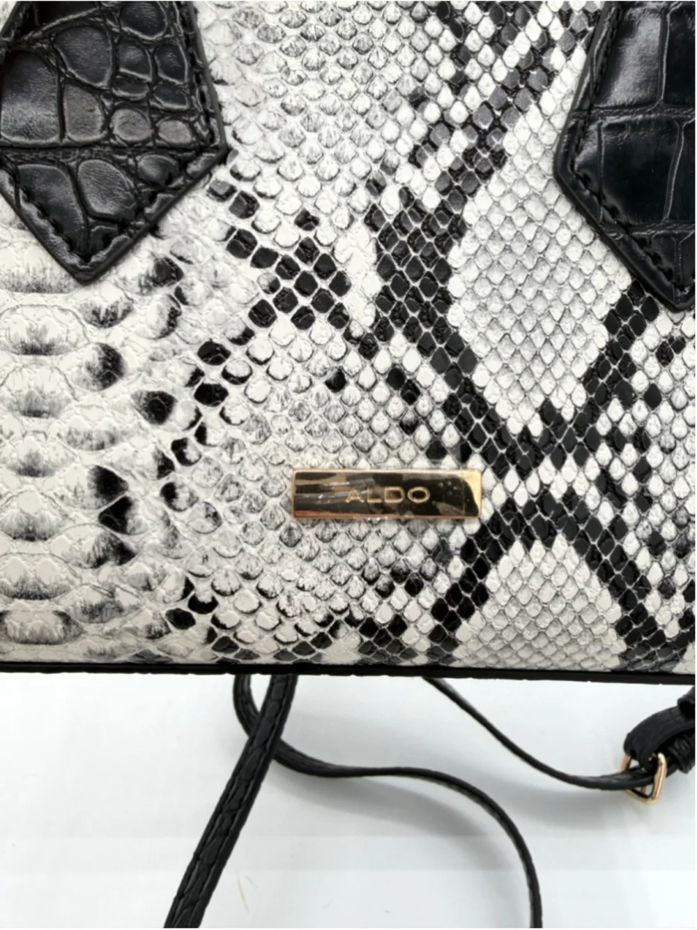 Women's ALDO Satchel Bag One Size White Black Snakeskin Print